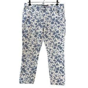 LAUREN RALPH LAUREN Women's Floral Print Straight Leg Jeans • 12 • white, blue